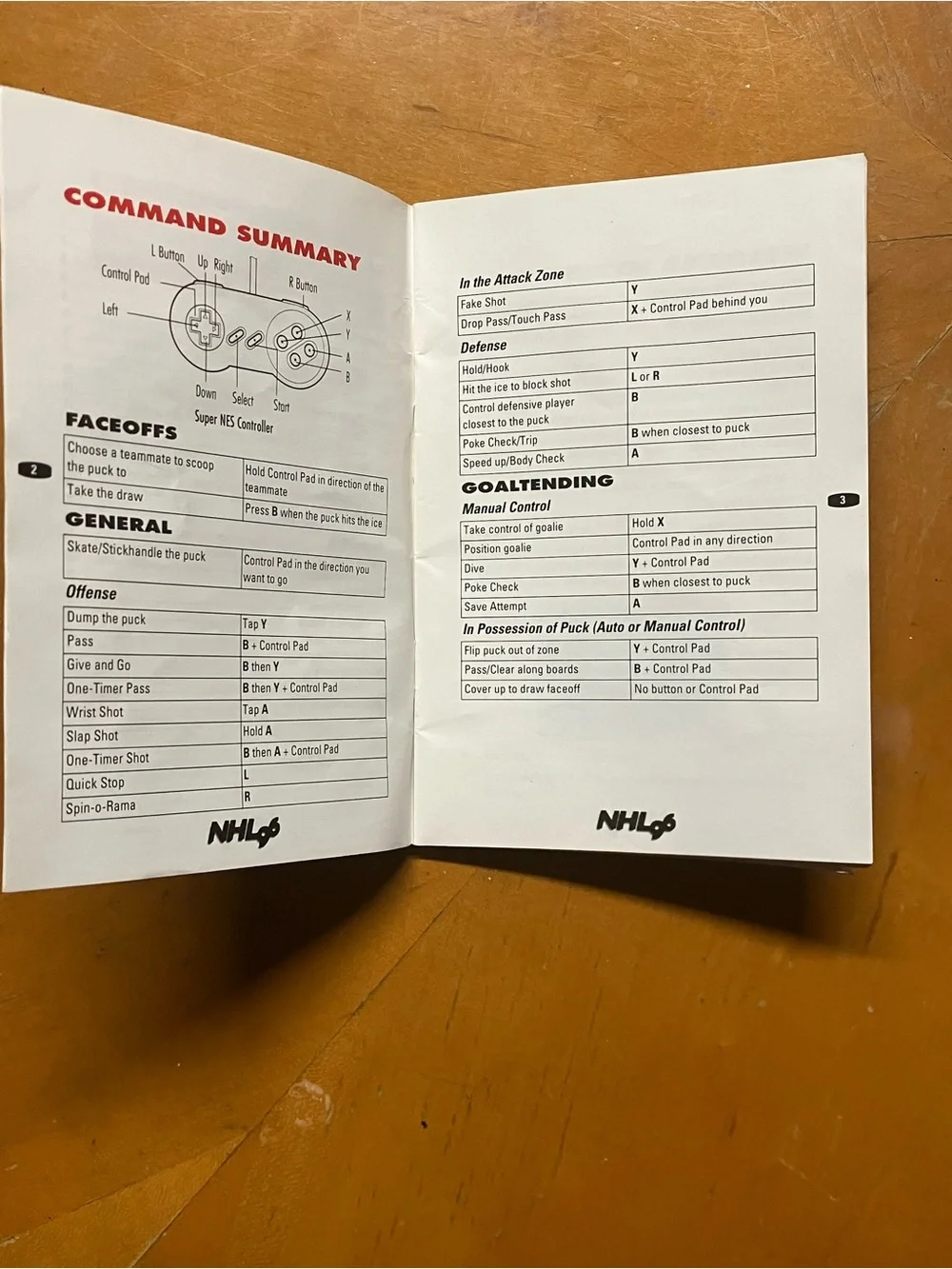 Authentic Vintage SNES NHL 96 Instruction Manual